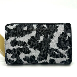 Michael Kors Medium Empire Leopard Logo Snap ZA Wallet Black Multi